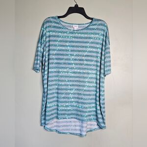 💜Lularoe Blouse Short Sleeve High Low Scoop Neck Green Multicolor size S 💙